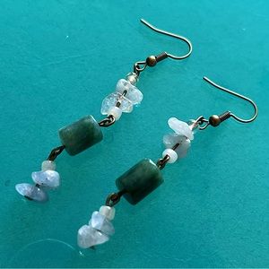SERENE TEMPLE - Green Blue Clear - handmade aquamarine and fancy Jasper earrings